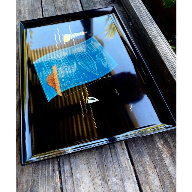 Mid-Century Modern Mid 20th Century Blueprints Under Sail Serving Tray For Sale - Image 3 of 10