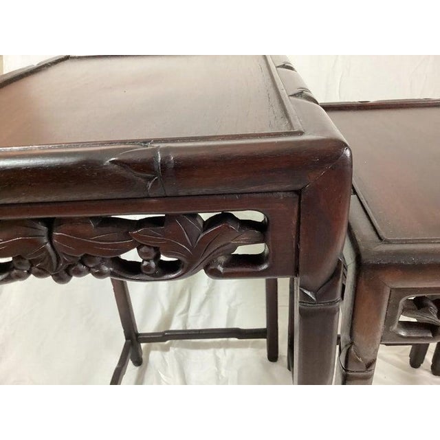 Early 20th Century Chinese Rosewood Set of 4 Nesting Tables With Carved Frieze Decoration Hong Kong For Sale - Image 4 of 9
