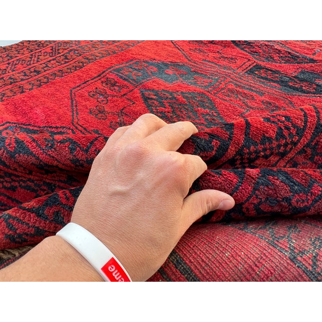 Red Vintage Afghan Khal Mohammad Single Column Aina Gul Bokhara Rug - 6'7" X 3'11" For Sale - Image 8 of 10