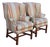 Vintage Baker Furniture Celadon & Rust Striped Wingback Chairs With Nailhead Trim — Pair For Sale