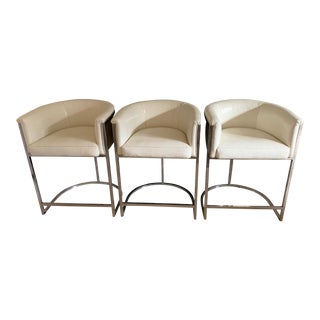 Custom "Snakeskin" Leather and Chrome Barstools For Sale
