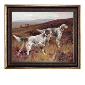 "Two Setters on a Grouse" Contemporary Reproduction Print on Canvas After Arthur Wardle, Framed