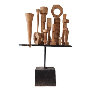 Late 20th Century Martin Kossover Constructivist Wood Mixed-Media Sculpture For Sale