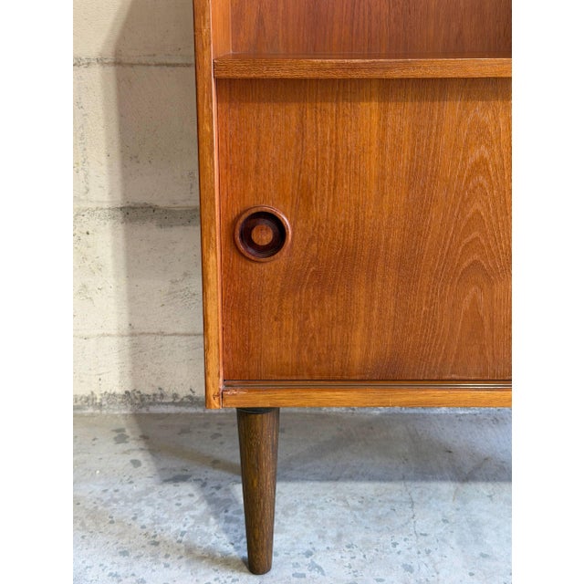 Vintage Danish Modern Teak Bookcase Cabinet Sliding Doors Mid Century Scandinavian Shelf For Sale In Los Angeles - Image 6 of 9