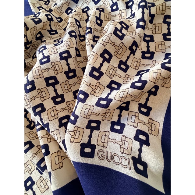 Sky Blue 1980s Gucci Stirrups Vintage 1980s Men's Silk Scarf For Sale - Image 8 of 9