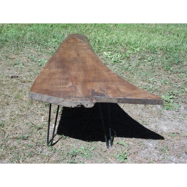 Vintage Organic Wood Tree Slab Iron Hairpin Leg Cocktail Coffee Table For Sale - Image 4 of 13