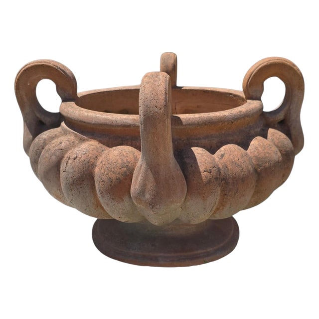 Italian Lobed Terracotta Krater with Handles, 1950 For Sale