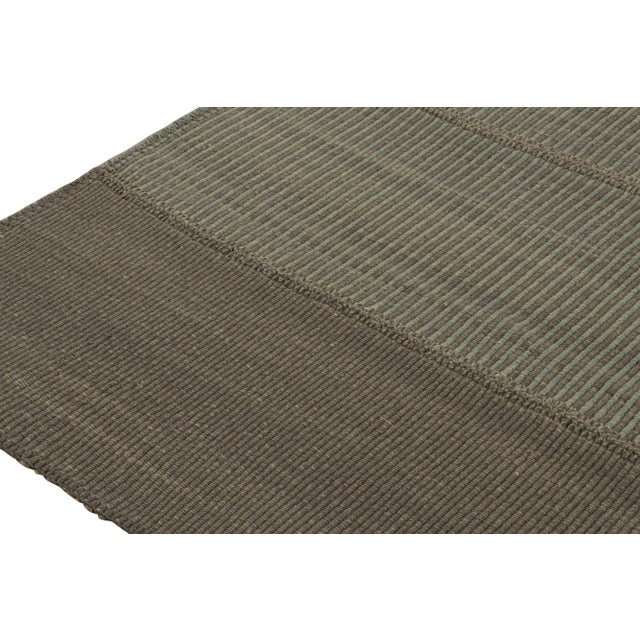 Rug & Kilim’s Modern Kilim Rug in Brown & Blue Textural Stripes For Sale In New York - Image 6 of 7
