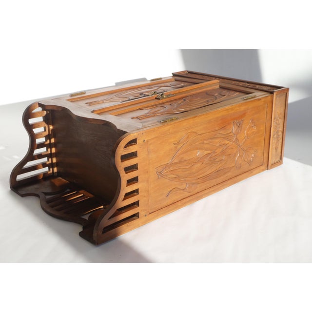 Antique Art Nouveau Carved Wooden Cabinet with Floral Details, 1920s For Sale - Image 6 of 15