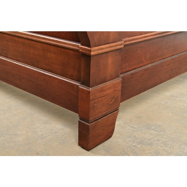 Grange Style French Louis Philippe Carved Cherry Wood King Size Sleigh Bed For Sale - Image 12 of 13
