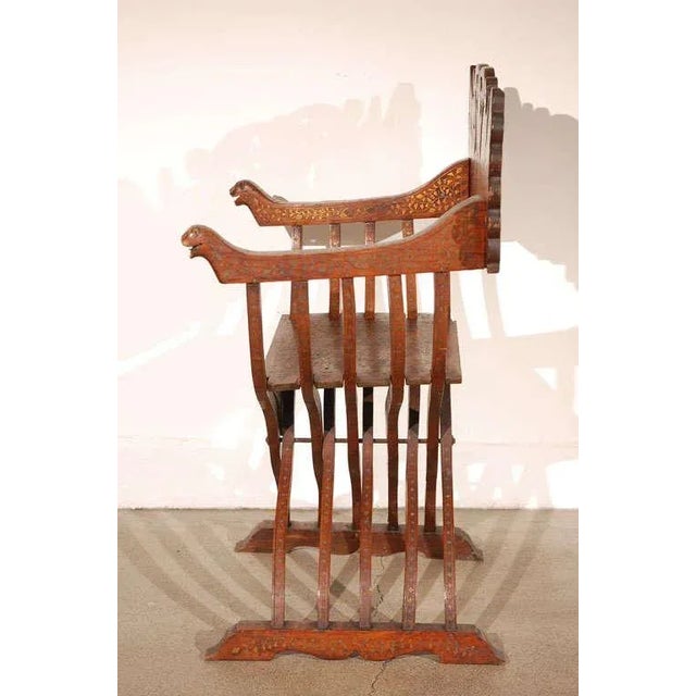 Metal 19th Century Anglo-Indian Brass Inlaid Savonarola Chair With Peacocks For Sale - Image 7 of 12