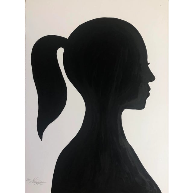 “Silhouette With Ponytail” Original Oil Painting on Paper Signed by Artist For Sale