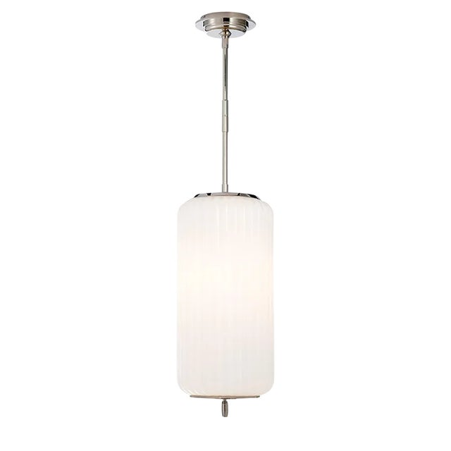 Thomas O'Brien for Visual Comfort Signature Eden Medium Pendant in Polished Nickel with White Glass For Sale
