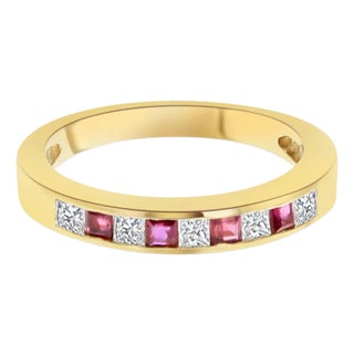 Diamond & Ruby Wedding Band .50cttw 14k Yellow Gold, Size 5 For Sale
