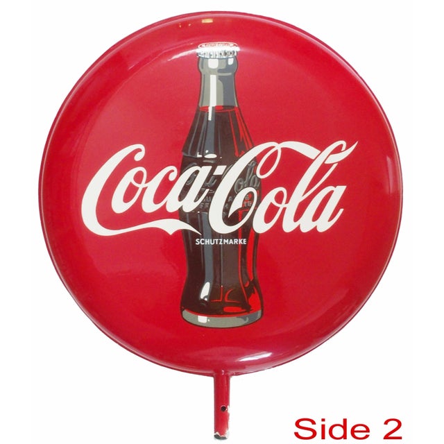 This large enameled double-sided sign (identical on both sides) was originally made to be used outside cafes and beer...