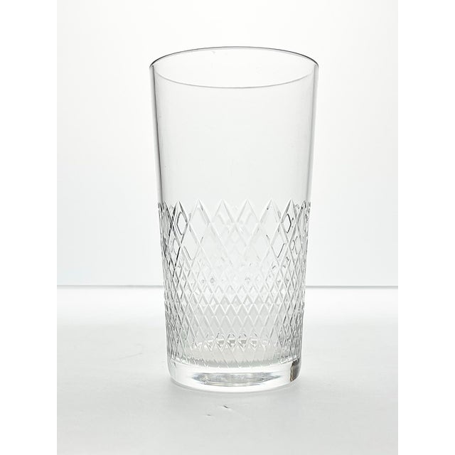 1950s Vintage Mid-Century 7 Highball Tumbler Glasses Criss-Cross X Fishnet Cuts For Sale - Image 4 of 6