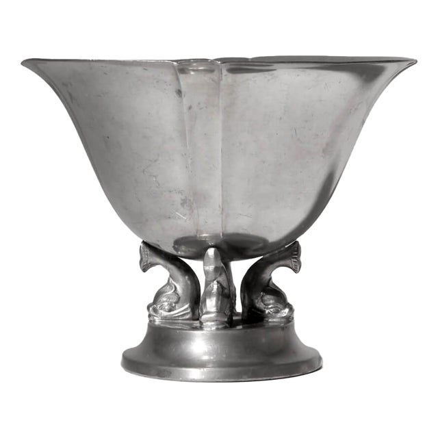 Art Deco Pewter Dolphin Bowl from GAB, Sweden, 1935 For Sale