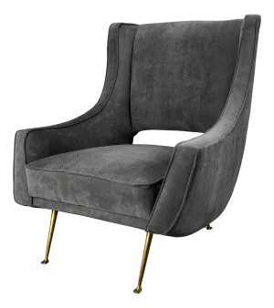 Mid-Century Grey Velvet Lounge Chair attributed to Isa Bergamo, Italy, 1950s