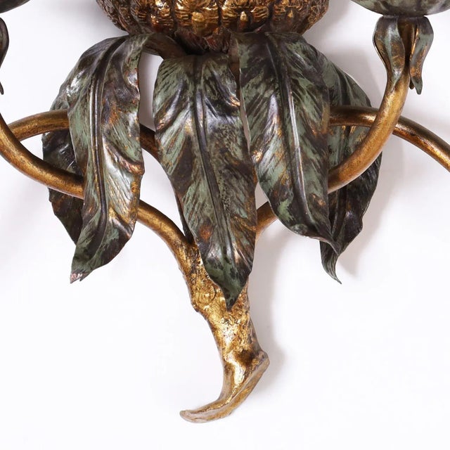 Pair of Italian Tole Pineapple Wall Sconces For Sale - Image 9 of 10