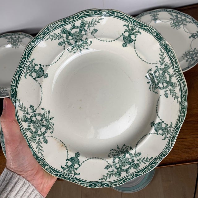 Compiègne Flat and Deep Plates from Longwy Factory, 1890s, Set of 6 For Sale - Image 13 of 18