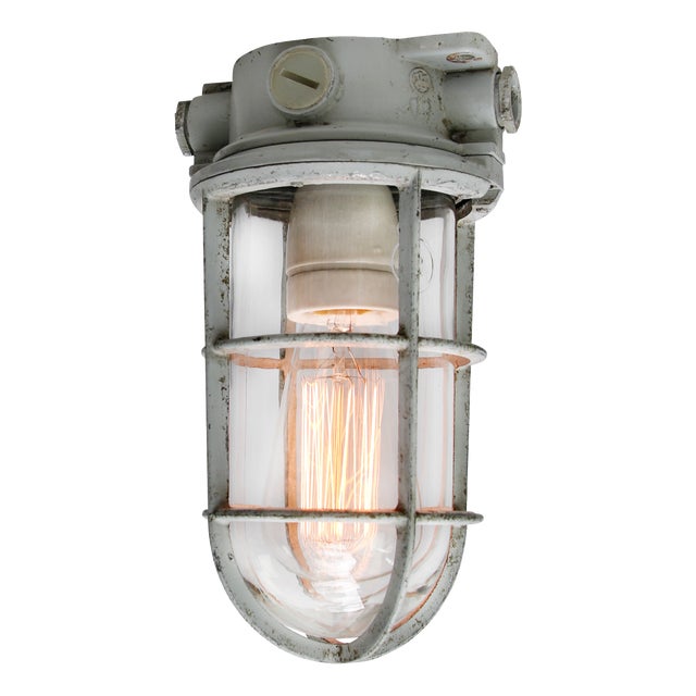 Vintage Industrial Clear Glass Flush Mount Ceiling Light from Industria Rotterdam For Sale