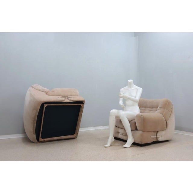 Nice pair of italian design armchairs by guido faleschini (attributed) for mariani 1970s. The armchairs have shell shape...