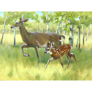 Through the Aspen Meadow by Lani Vlaanderen | Oil on Stretched Linen Deer and fawn in an aspen meadow. For Sale