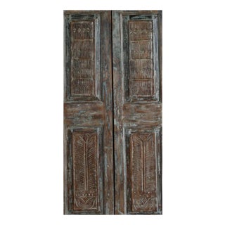 Spnaish Colonial Carved Wood Double Doors – Rustic Modern Barn Doors, 80x34 For Sale