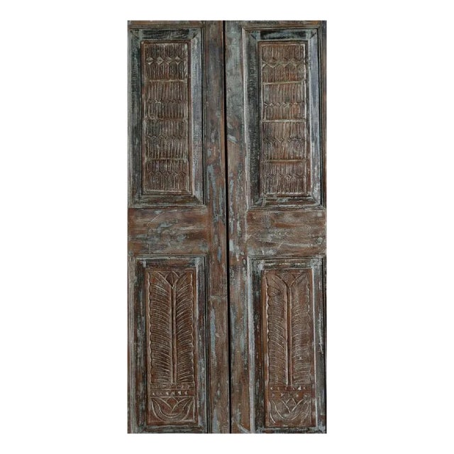 Spnaish Colonial Carved Wood Double Doors – Rustic Modern Barn Doors, 80x34 For Sale