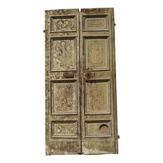 17th Century Italian Double-Leaf Door in Wood, Framed with 4 Lacquered Panels with Fillets, 1950s For Sale