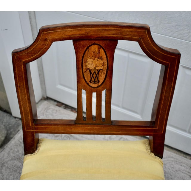 Antique Regency Walnut Vanity Bench Double Arm Inlaid Wood Gold Stripe 1910s For Sale - Image 9 of 13