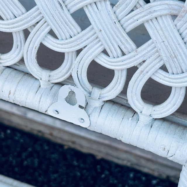 White White Painted Decorative Wicker Rattan Wall Shelf With Towel Rack For Sale - Image 8 of 8