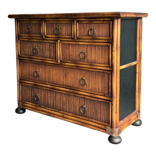 Late 20th Century Baker Rattan 7 Drawer Bachelor Chest of Drawers For Sale
