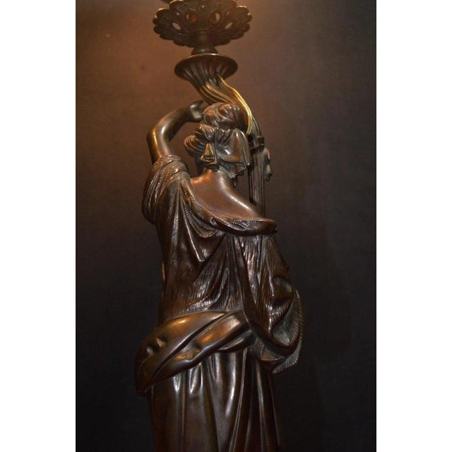 19th Century French Bronze Figural Lady Lamp with Opaline Globe, 1865 For Sale - Image 9 of 18