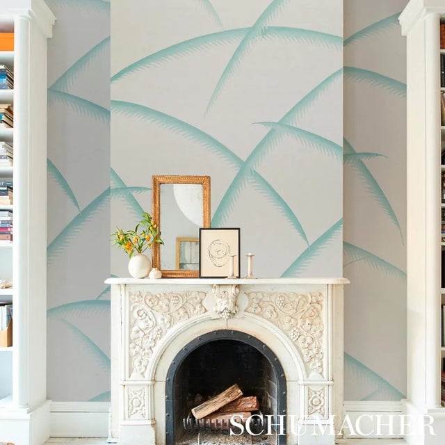 Schumacher Schumacher Deco Palms Wallpaper in Seaglass - 10 Yards For Sale - Image 4 of 5