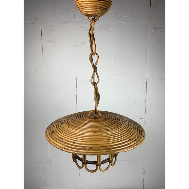 Mid-Century Pencil Reed Rattan Bamboo Pendant Hanging Lamp, Italy, 1970s For Sale - Image 11 of 16