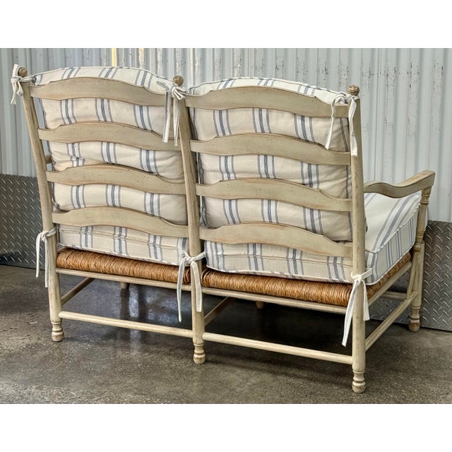 Farmhouse Vintage Persnickety Ladderback Rustic Farmhouse Bench For Sale - Image 3 of 12
