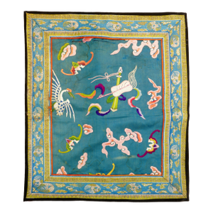 Chinese Silk Embroidery Bats and Crane Circa 1920