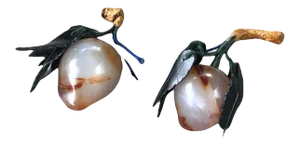 Vintage Chinese Carved Jadeite Hardstone Plums With Leaves - a Pair