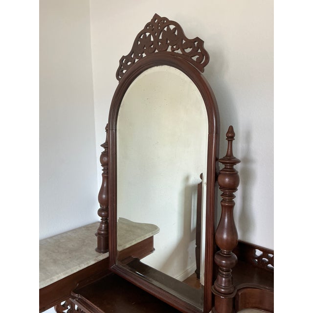Antique Anglo-Indian Carved Hardwood Marble Top Vanity Dressing Table For Sale - Image 13 of 17