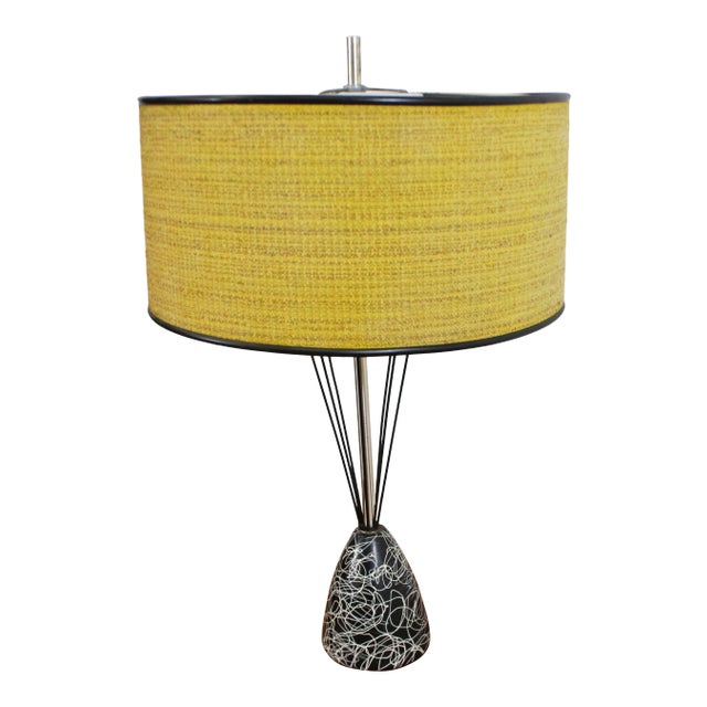 Mid-Century Modern Caged Wire Base Drum Shade Painted Table Lamp For Sale