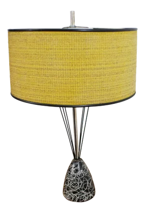 Mid-Century Modern Caged Wire Base Drum Shade Painted Table Lamp