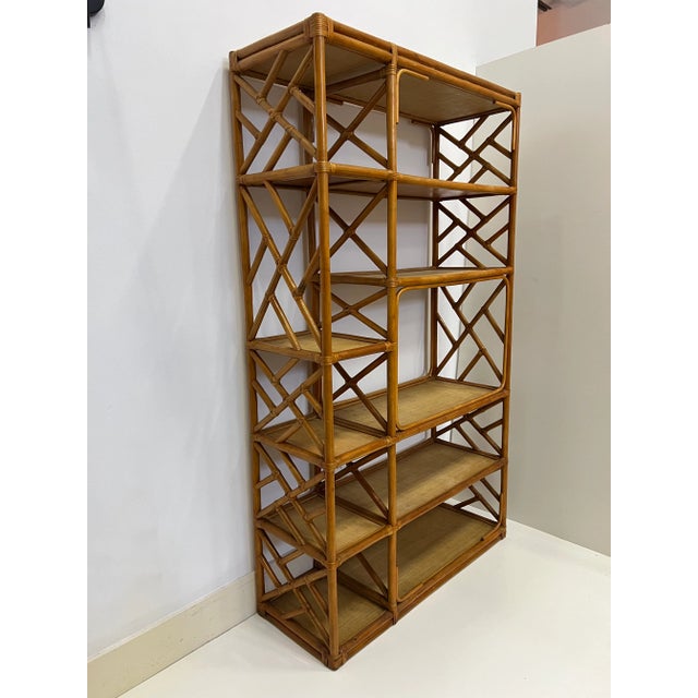 Available for your consideration: Coastal Chic rattan etagere with lattice pattern. Sturdy construction. Different size...
