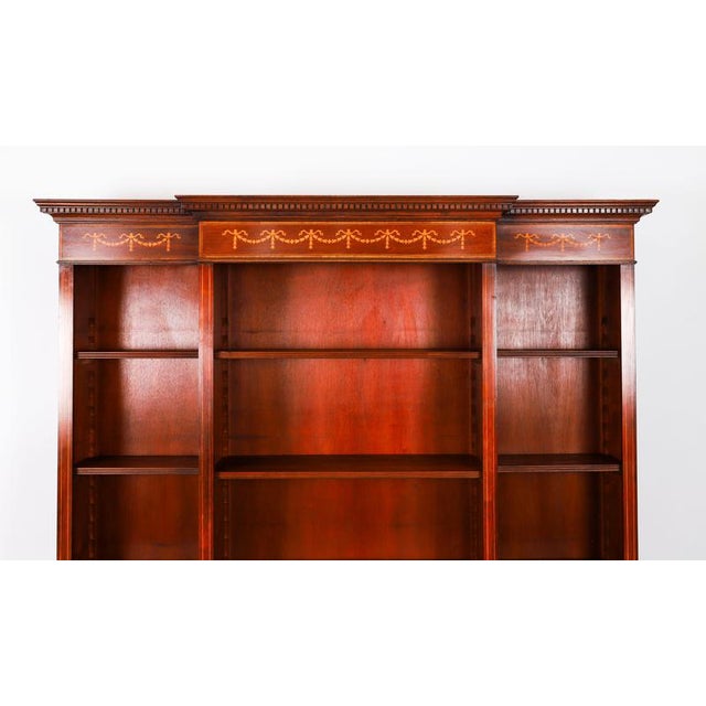 Vintage Sheraton Revival Breakfront Open Bookcase For Sale - Image 4 of 14