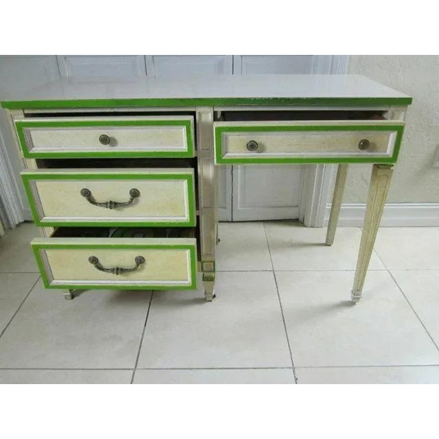 Vintage Mid Century Desk By Stanley Four Drawer Ivory And Green Style: Mid Century Color: Ivory And Green Dimensions: 46"...