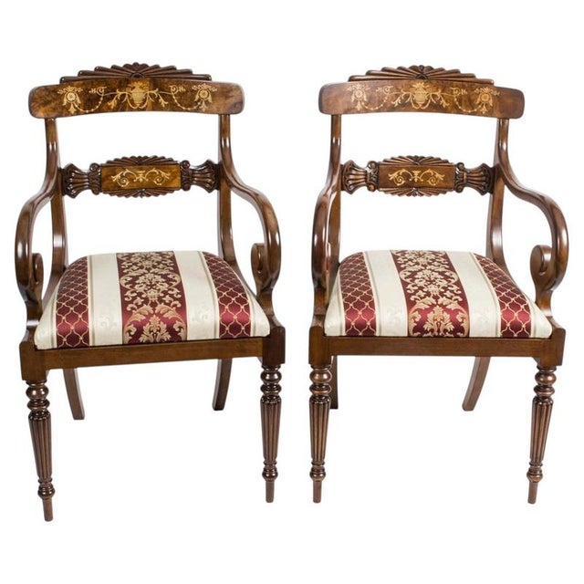 English Regency Style Burr Walnut Armchairs, Set of 2 For Sale - Image 13 of 13
