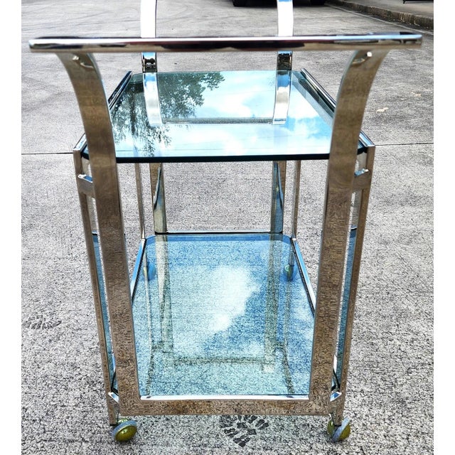Milo Baughman MCM Milo Baughman Style Chrome Bar Serving Cart 1970s For Sale - Image 4 of 18