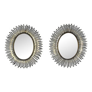 Pair of Hollywood Regency Style Sunburst Mirrors For Sale