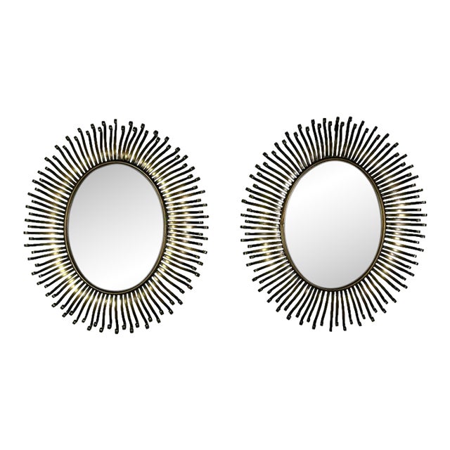 Pair of Hollywood Regency Style Sunburst Mirrors For Sale