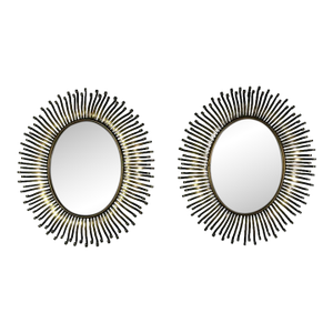 Pair of Hollywood Regency Style Sunburst Mirrors